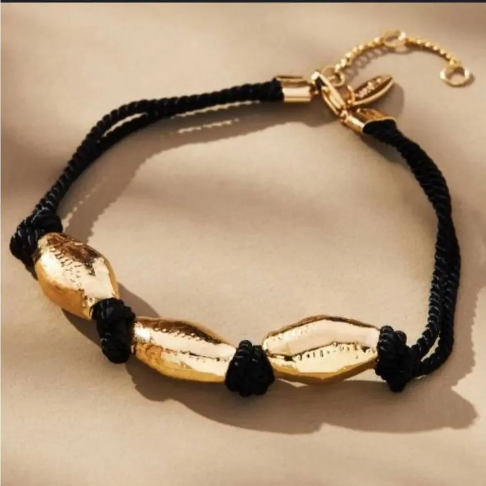 Anthropologie Gold-Toned Black Cord Classic Casual Simple Bracelet NWT